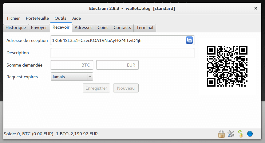 Electrum BTC Réception de Bitcoins