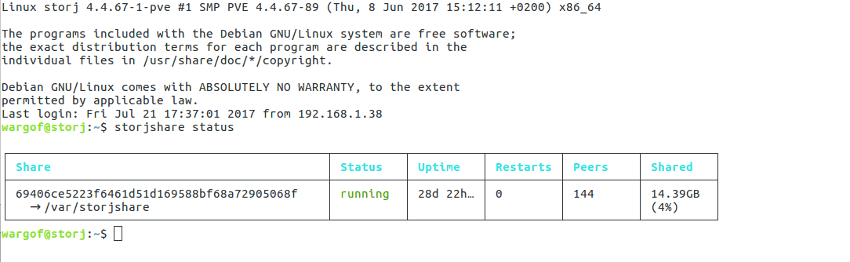 StorjShare Daemon Status