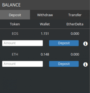 EtherDelta, Balance des wallet
