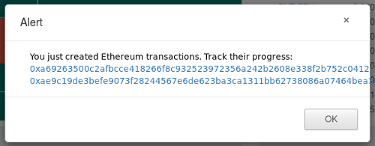 Pop-up de confirmation d'une transaction