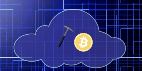 Une pioche dans un nuage avec une pièce de BTC.