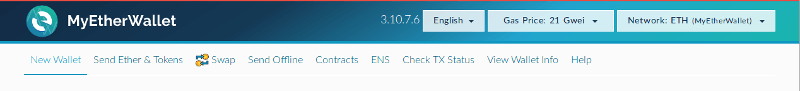MyEtherWallet, onglets de l'interface