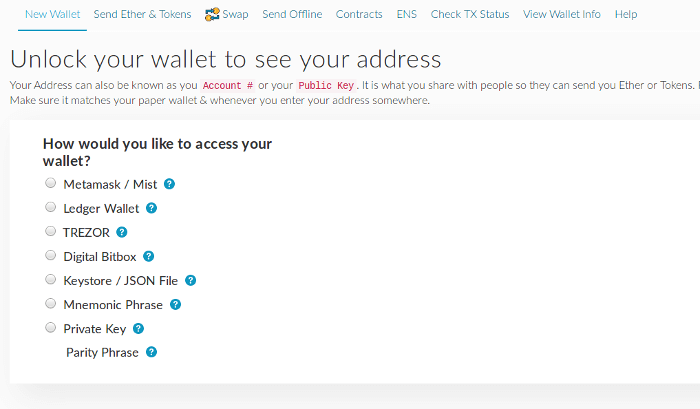 MyEtherWallet, Unlock wallet