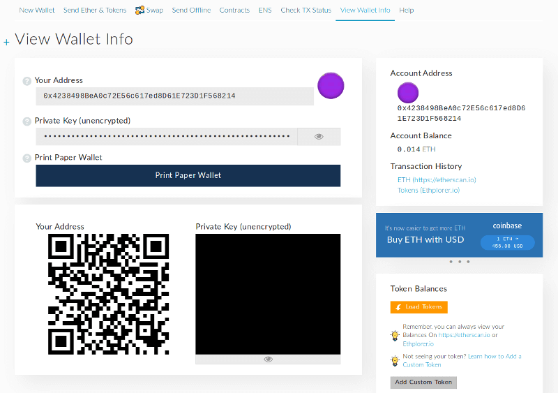 MyEtherWallet, View infos