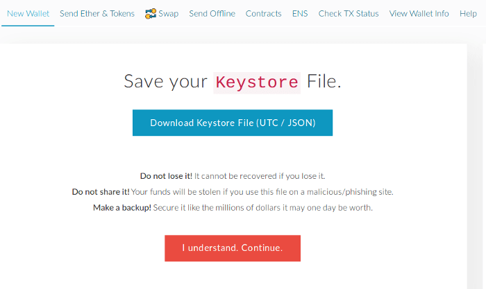 MyEtherWallet, Save keystore